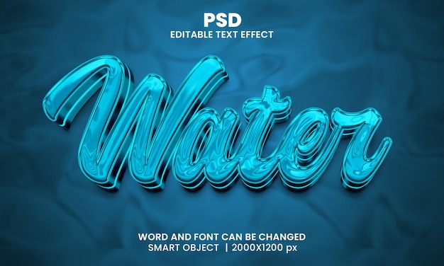 Water chrome blue 3d editable text effect premium psd with background