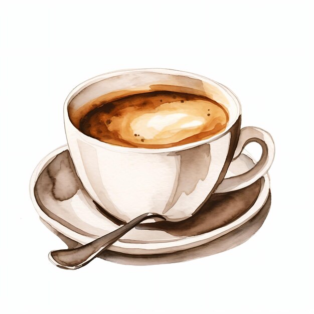 Water color about cup of coffee on white