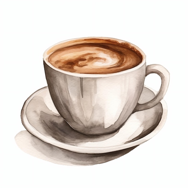 water color about cup of coffee on white