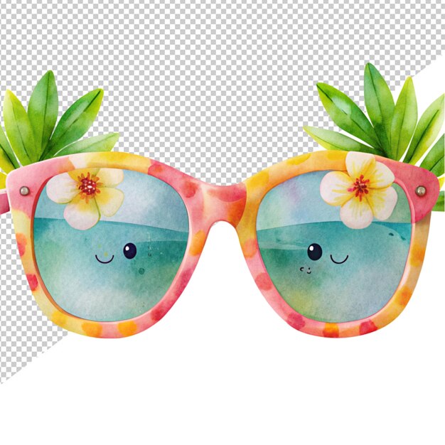 PSD water color art of a summer sunglasses on transparent background