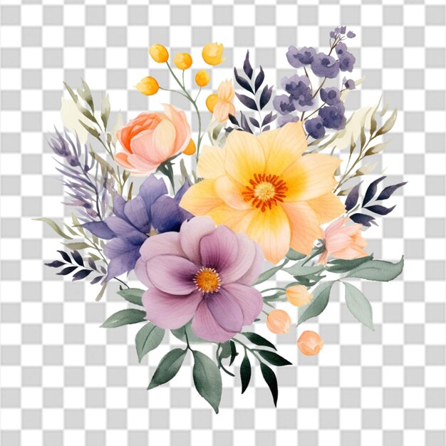 PSD water color hand drawn flower bunch with leaves stock png transparent