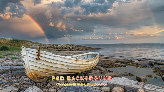 PSD dipinto ad acquerello dell'alba su barche sulla spiaggia di budleigh salterton nel devon