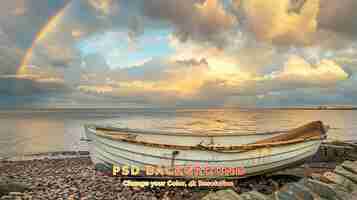 PSD dipinto ad acquerello dell'alba su barche sulla spiaggia di budleigh salterton nel devon