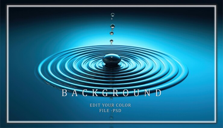PSD water drop ripples on a blue surface