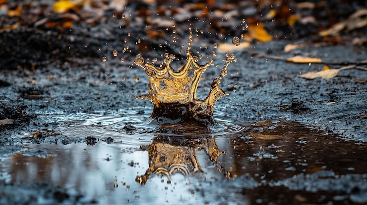 PSD water droplet impact in puddle autumn leaves