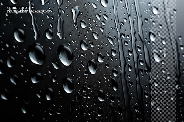 PSD water droplets on glass dark grey background vector art on transparent background