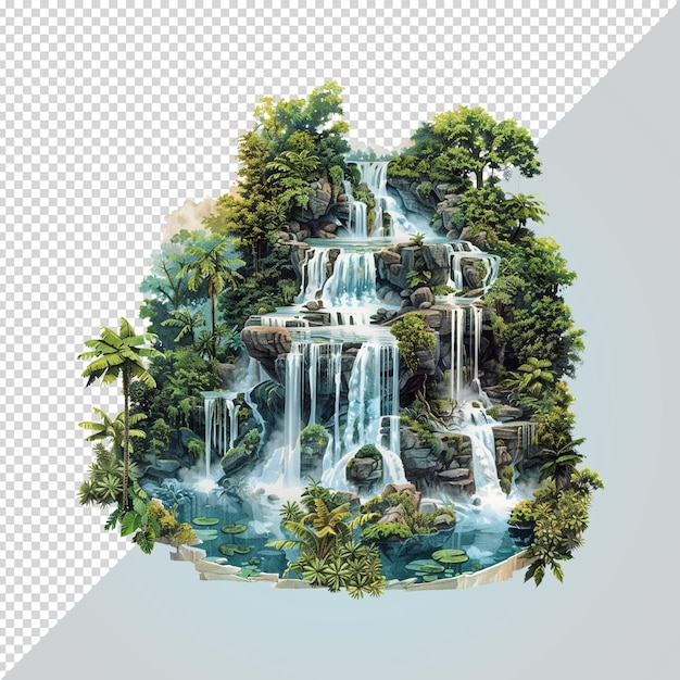 PSD a water fall with a waterfall and trees