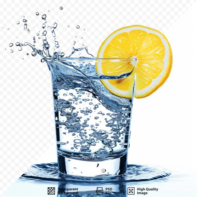 PSD water flowing in a glass with a lemon segment