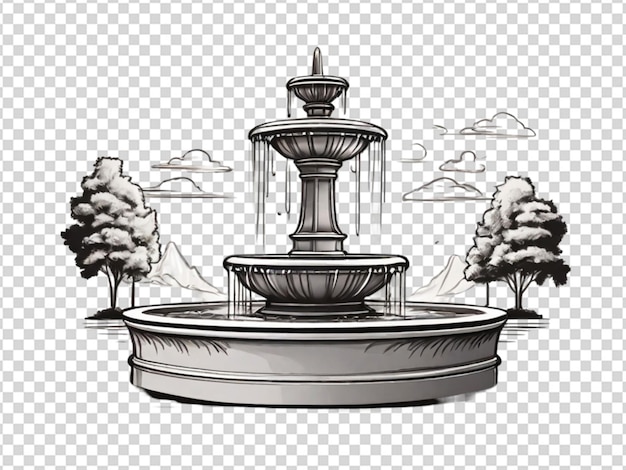 PSD water fountain line art on transparent background