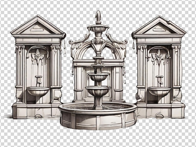 PSD water fountain line art on transparent background