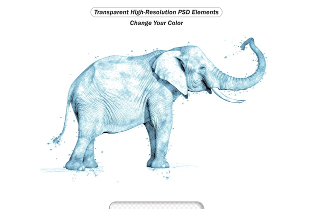 PSD water hand drawn elephant vector illustration white transparent background