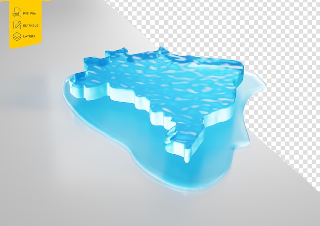water ice map of brazil global warming melting glacier in deep blue water 3d illustration