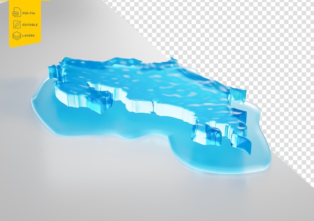 water ice map of costa rica global warming melting glacier in deep ocean blue water 3d illustration