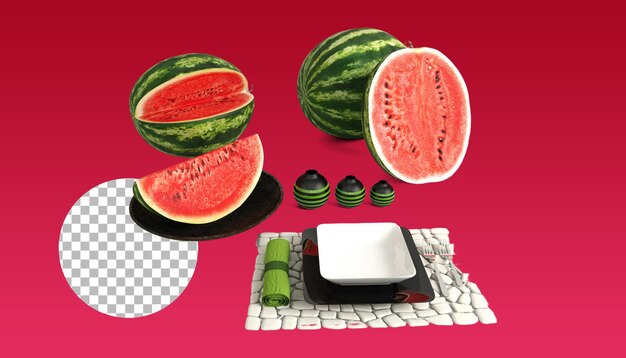 PSD water melon fruits for tropical scene element