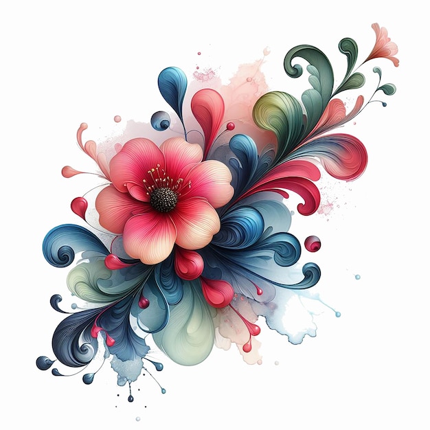 PSD water paint flower design and flower background in transparent