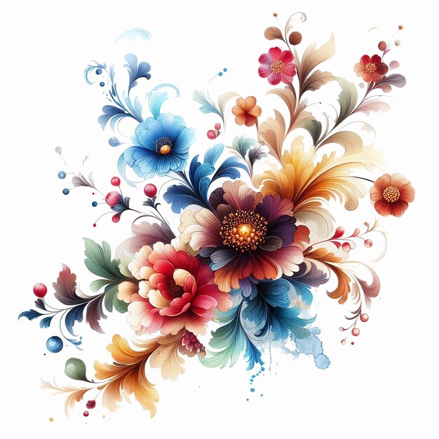 PSD water paint flower design and flower background in transparent