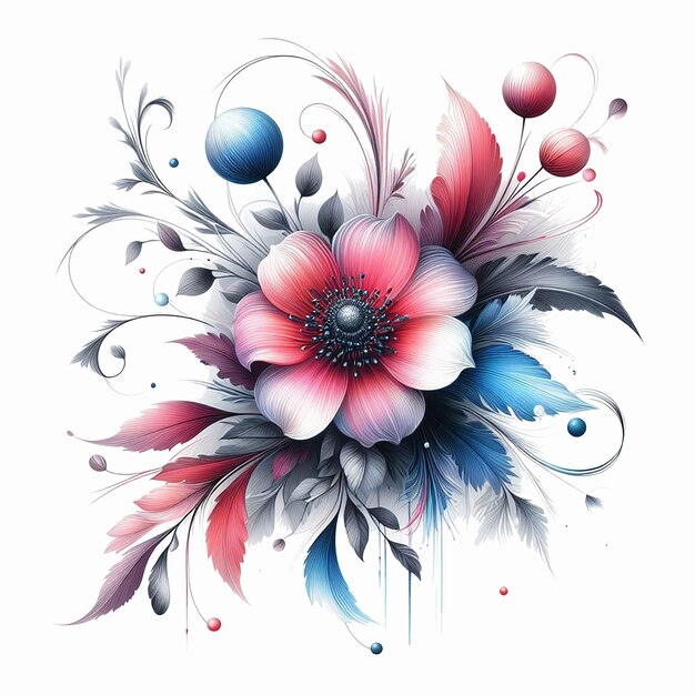 PSD water paint flower design and flower background in transparent