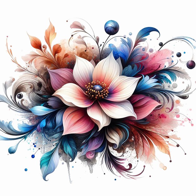 PSD water paint flower design and flower background in transparent