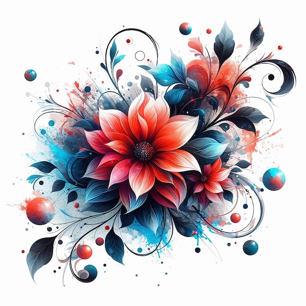 PSD water paint flower design and flower background in transparent