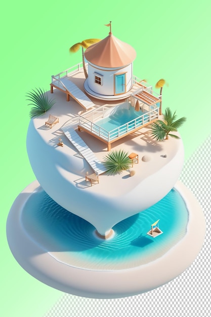 PSD a water park cake with palm trees on top of it