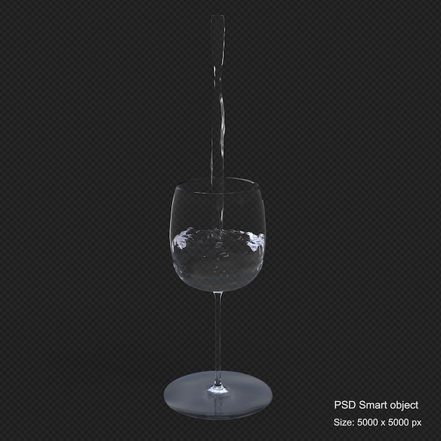 PSD water pouring into glass 3d render isolated