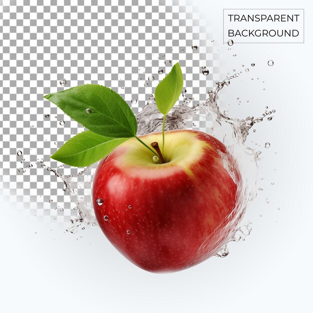 Water spetter op verse appel geïsoleerd op transparante achtergrond gratis psd