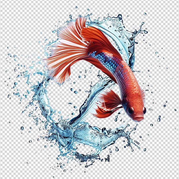 PSD water splash fish isolated on transparent background