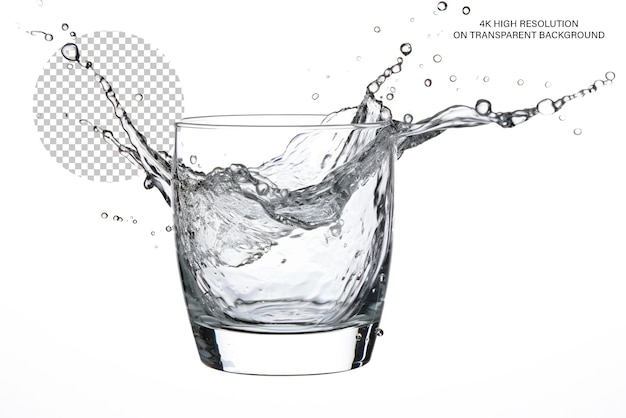 Water splash in glass isolated on transparent background