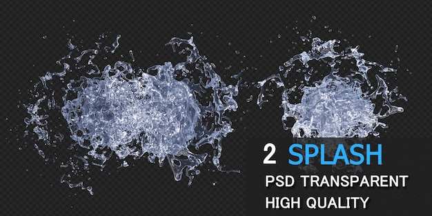 PSD water splash met druppels in 3d-rendering geïsoleerd