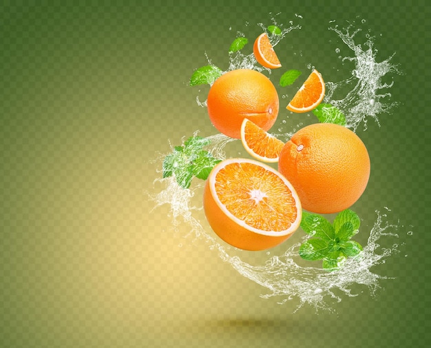 PSD water splash on orange with mint isolated