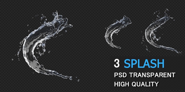 PSD water splash with droplets in 3d rendering isolated