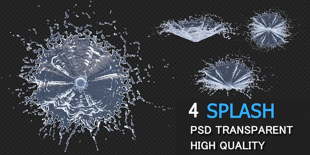 PSD water splash with droplets in 3d rendering isolated