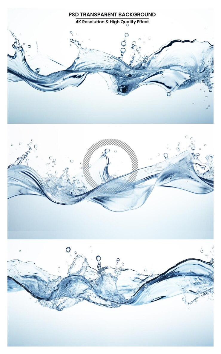 PSD water splashes water concepts pure natural water waves healthy drink concept transparent background