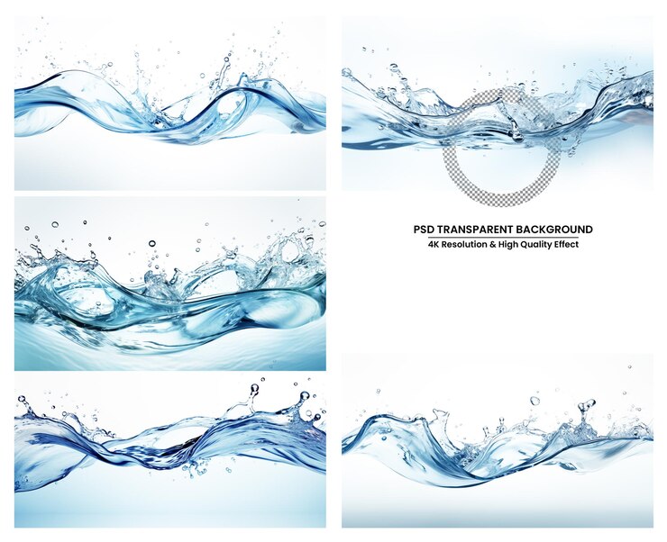 PSD water splashes water concepts pure natural water waves healthy drink concept transparent background