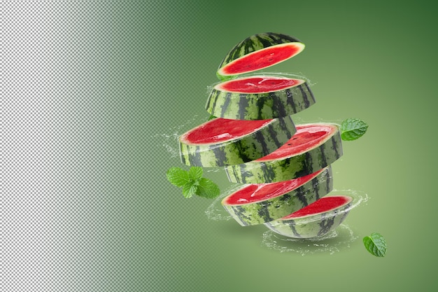 Water splashing on fresh watermelon isolated on alpha background