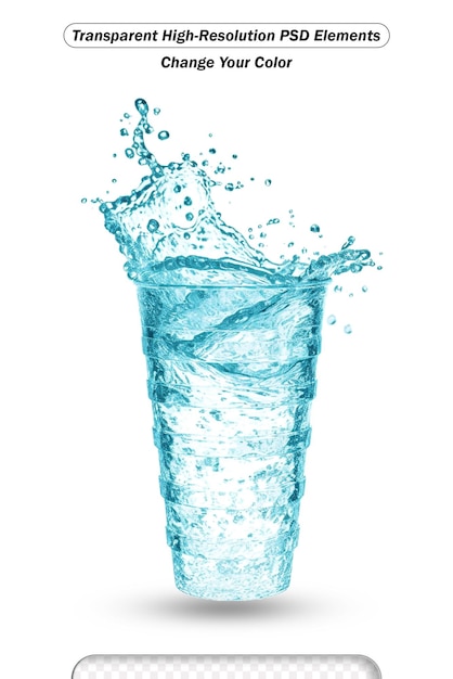 PSD water splashing from glass transparent