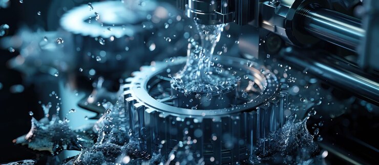 PSD water splashing on a large metal gear