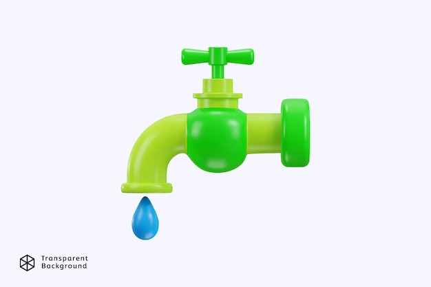 Water tap with dripping running water icon 3d rendering vector illustration