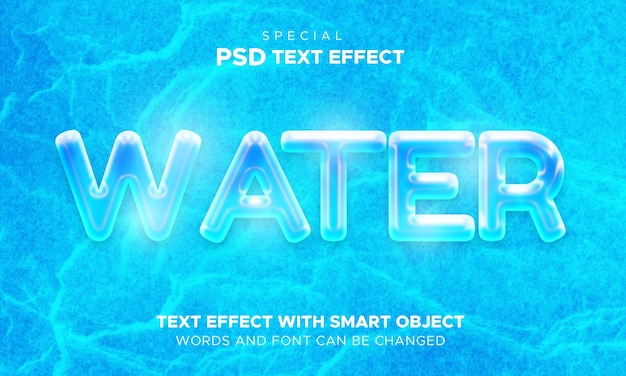 Water text effect color blue editable smart object