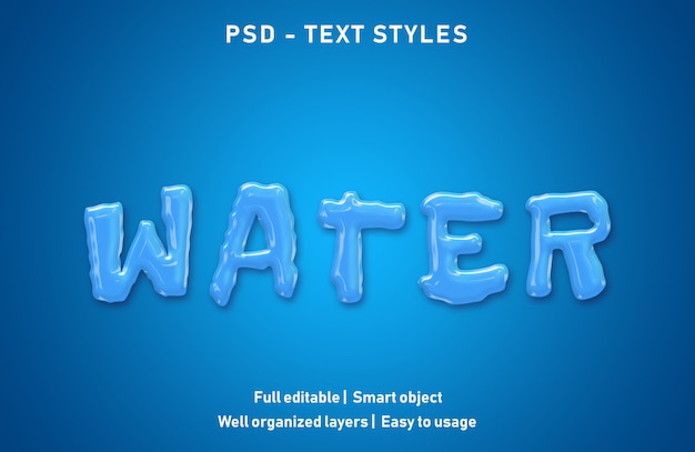 Water text effects style editable psd