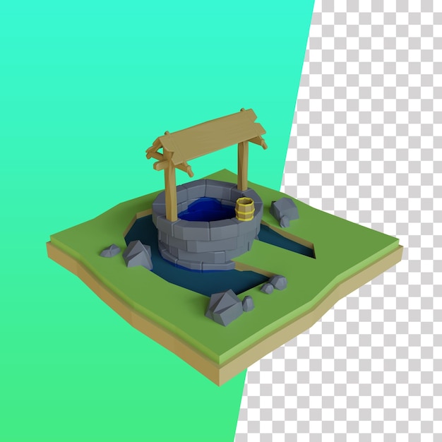 Illustrazione 3d dell'asset del gioco del pozzo d'acqua