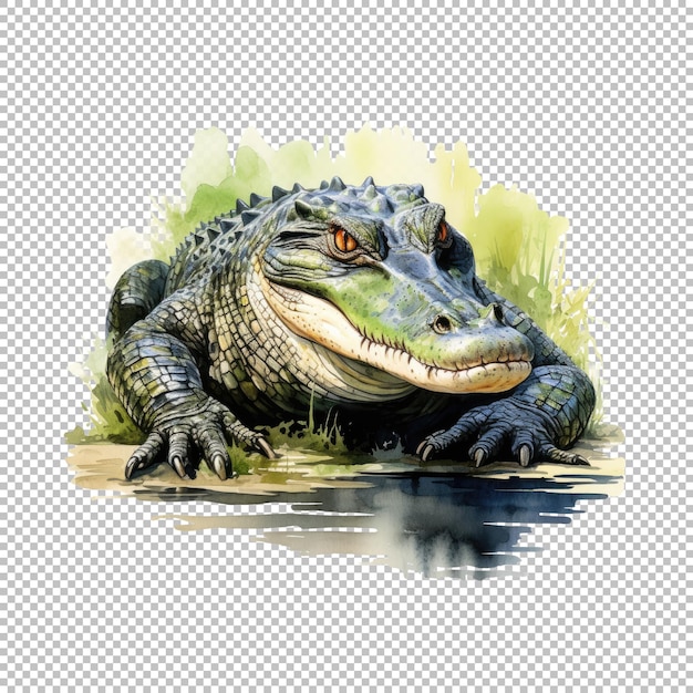 PSD watercolor alligator illustration on transparent background