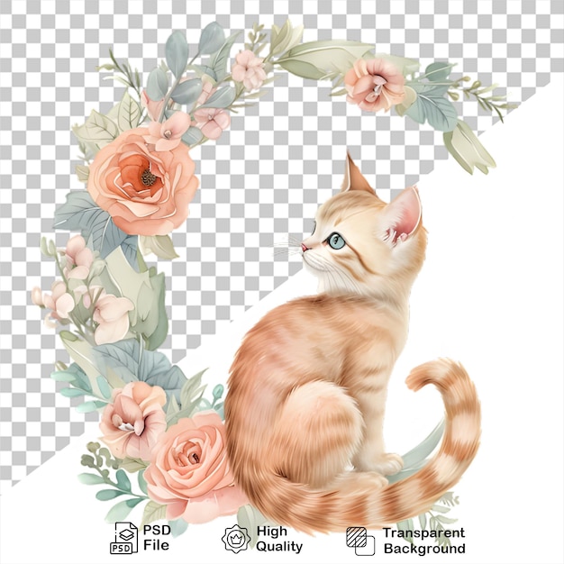 Акварель буква алфавита c кошка с цветами, изолированными на прозрачном фоне, включает в себя png-файл
