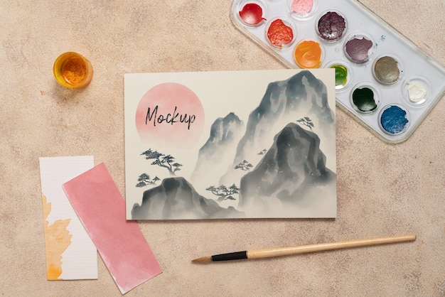 PSD watercolor artistic painting card mock-up design