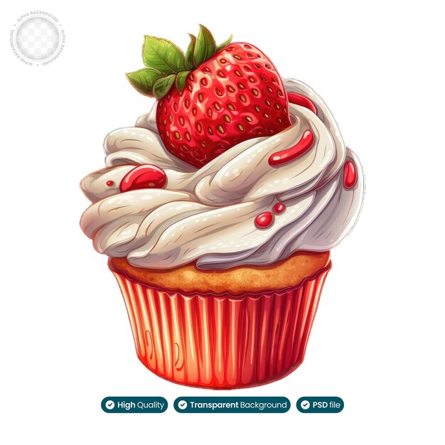 Arte dell'acquerello che celebra la dolcezza dei cupcake con topping alla fragola