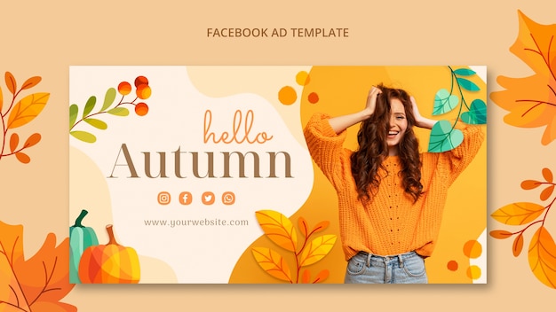 PSD watercolor autumn facebook ad template design