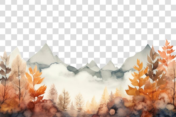 PSD 수채화 가을 산 경계 식물 풍경 야외