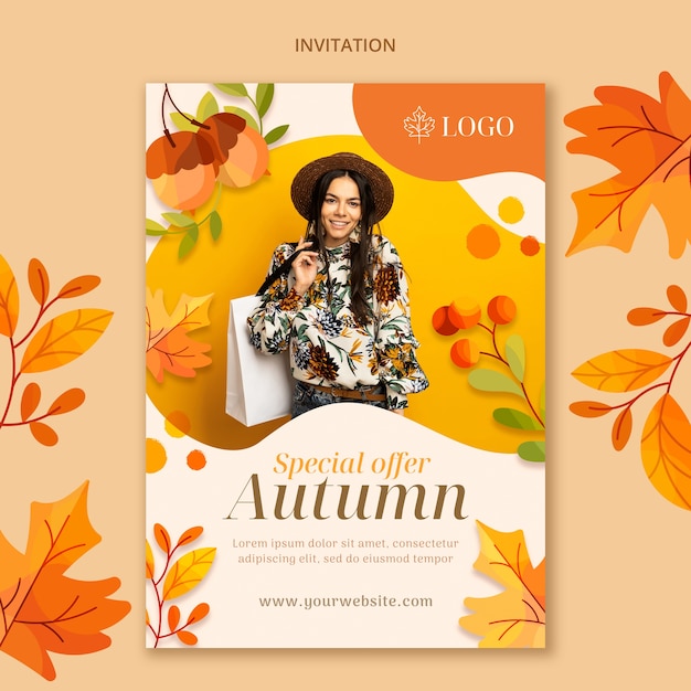 PSD watercolor autumn poster template design