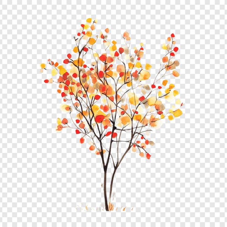 PSD watercolor autumn tree vibrant warm colors peaceful nature scene