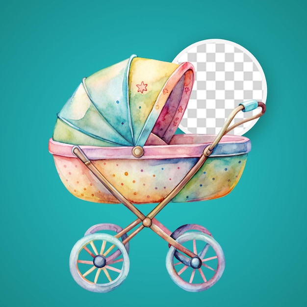 PSD watercolor baby carriage clipart on white background